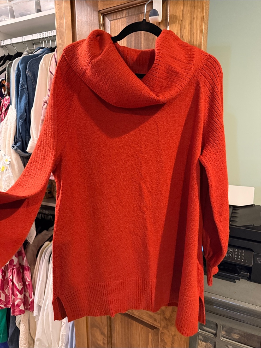 Anthropologie Deep Orange Ribbed Knit Tunic Sweater XL